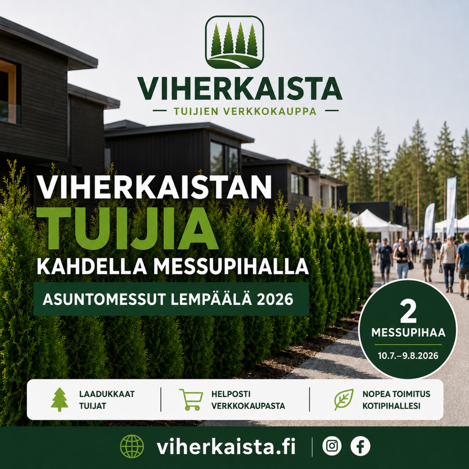 Viherkaistan tuijia Lempäälän Asuntomessujen pihoissa 2026